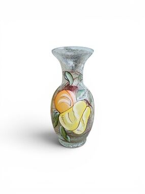 American Atelier Fifth Avenue Crystal Ltd Handpainted Fruit Crackle Glass Vase
